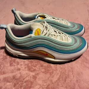 Nike Air Max 97 White Blue Green Athletic Shoes